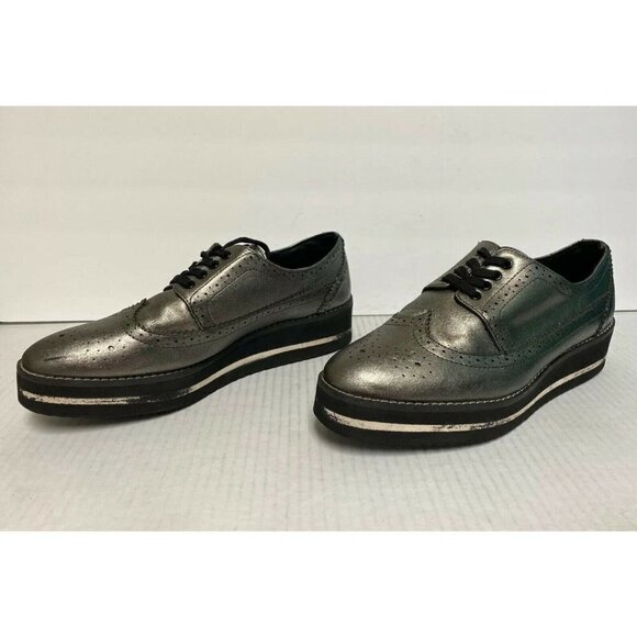 Zara Silver Metallic Platform Oxfords Women's Size 8 Statement Shoe - Picture 5 of 9